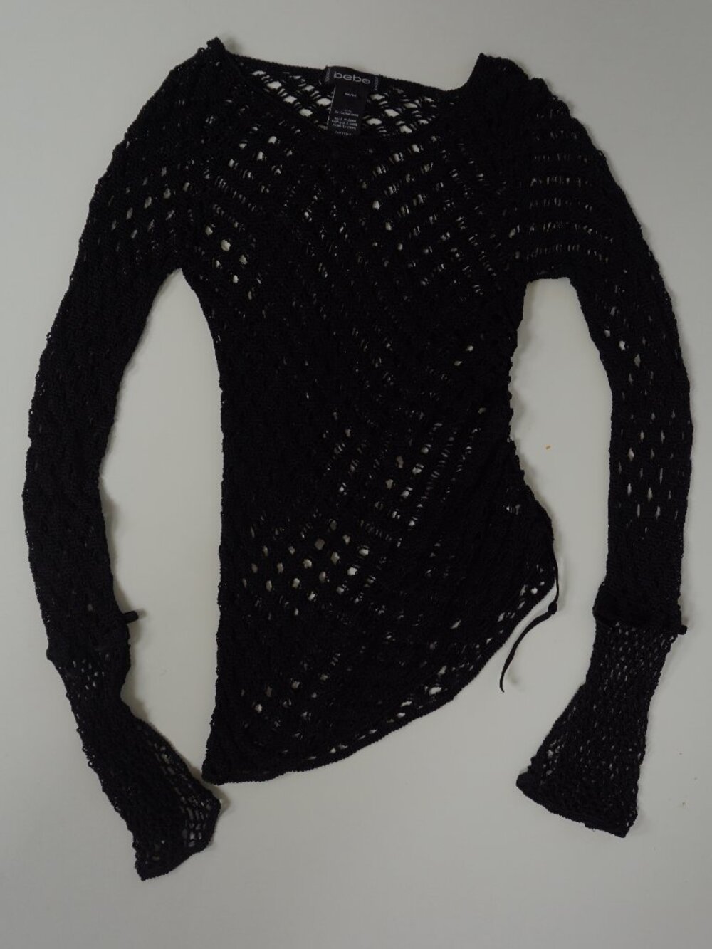 Vintage bebe Lace Netted Asymmetrical Mesh Black Top XS
